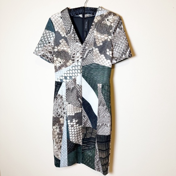 Yigal Azrouel Snakeskin Print Scuba Sheath Dress Sz 10 Green Gray Brown. - Picture 2 of 8